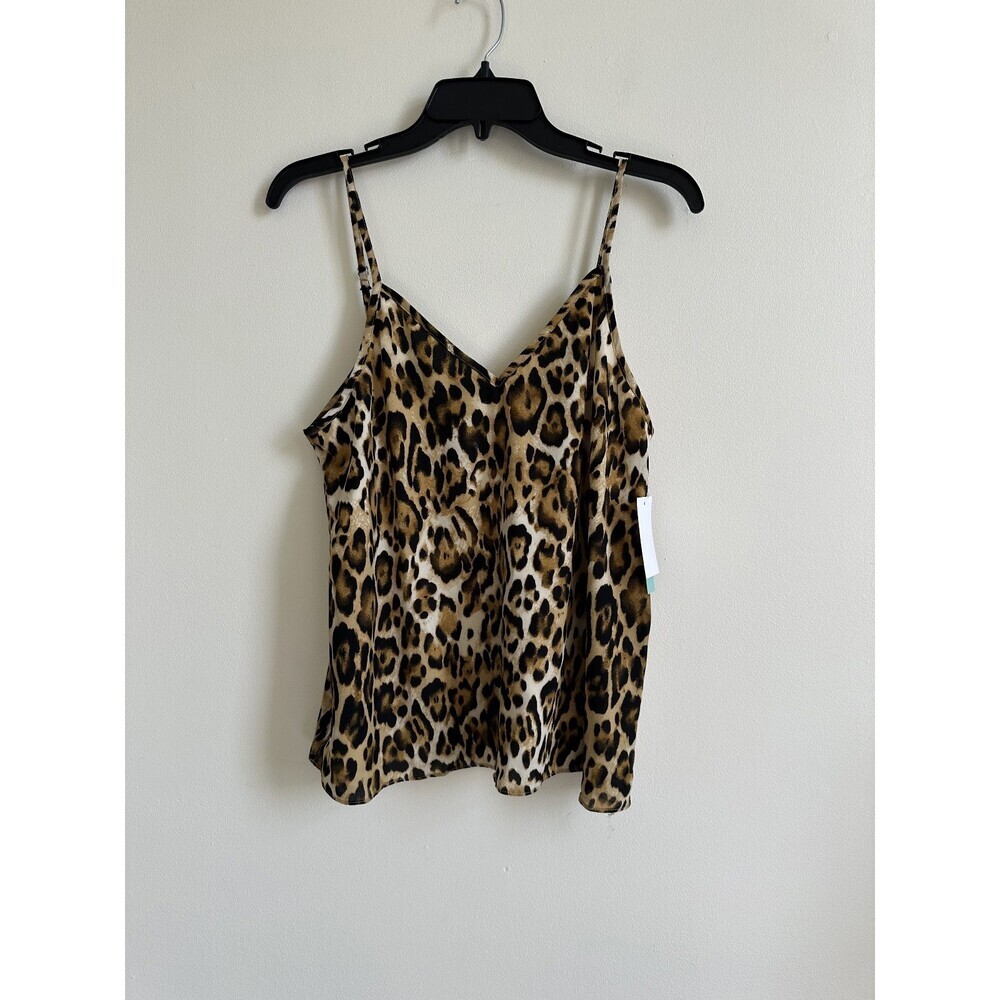 Abound Women's Printed V-Neck Camisole in Tan Leopard Print Size M